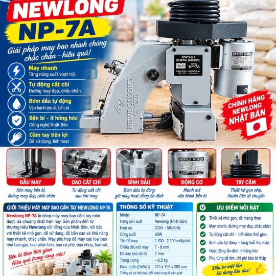 Máy May Bao Newlong NP-7A Chính Hãng Giá Rẻ | Máy May Bao Cầm Tay – Hoàng Long Phát 0932758816